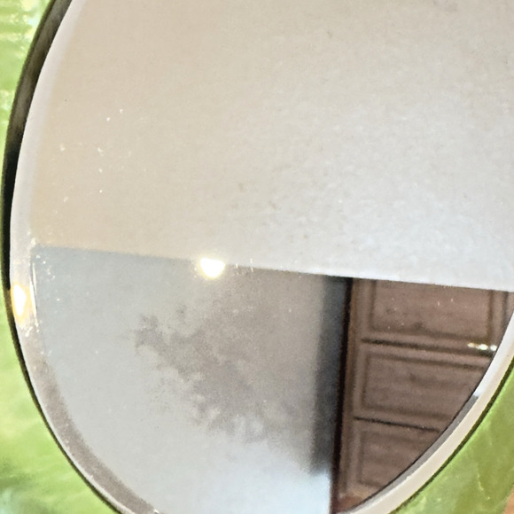 Vintage Art Deco Hand Mirror Brush Set Beveled Celluloid Green Pearlized Lucite - Picture 7 of 12